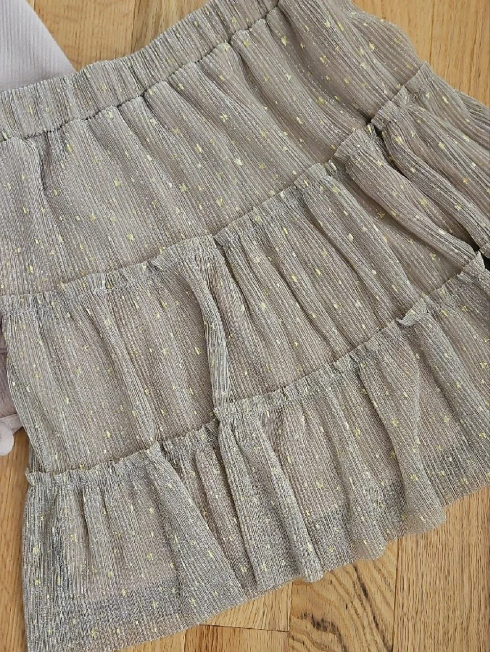 Zunie Pink Knit Top with Gold Star & Taupe Tiered Skirt Set